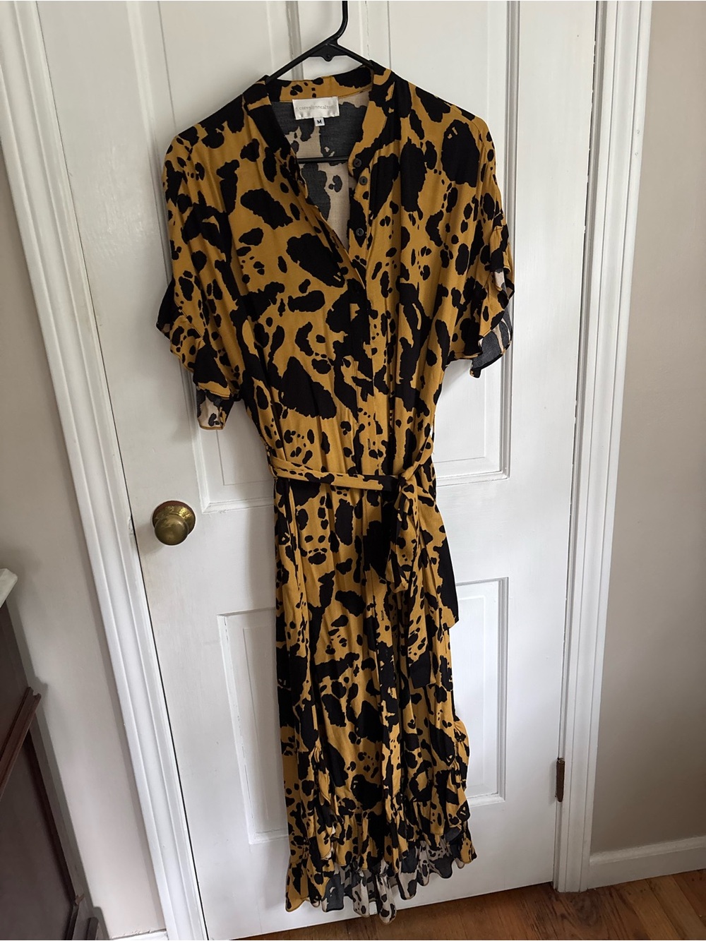 Corey Lynn Calter Black and Mustard Abstract Tie-Waist Maxi Dress